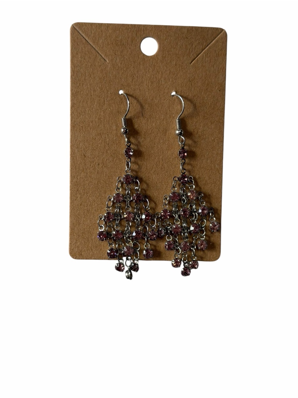 Silver-Tone Pink Beaded Chandelier Earrings